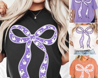 Halloween Coquette Bows PNG Spooky Season Aesthetic Coquette Halloween PNG Girly Halloween Soft Girl Era PNG designs Trendy Cute Ghost