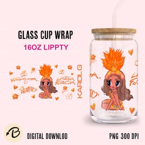 Karol G Tropicoqueta nieuw album glazen beker wrap, png, 16 oz | Digitale download | Op latin muziek geïnspireerde kunst voor sublimatie