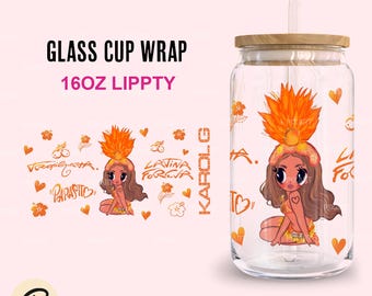 Karol new Album Glass Cup Wrap PNG, 16oz | Digital Download | Latin Music Inspired Art for Sublimation