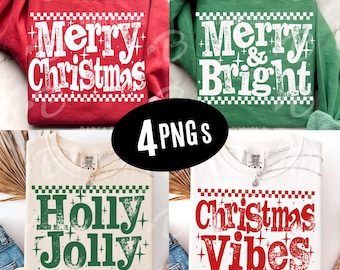 Paquete de PNG SVG de Feliz Navidad, diseño de camiseta navideña retro desgastada, alegre y brillante, impresión de sublimación con vibraciones navideñas alegres