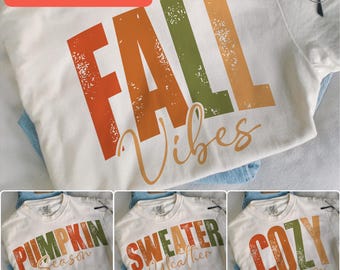 Fall Vibes Png SVG Bundle, fall Shirt Design, Girly Fall Sublimation png, Trendy Fall png, Pumpkin, Sweater Weather, Cozy Season Png