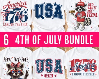 6 Bundle 1776 America Land of the Free Sublimation Design, Patriotic Digital, 4th of July PNG, Independence Day Shirt Graphic, USA Vintage