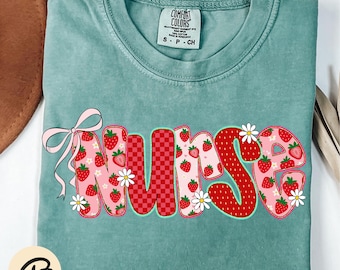 Retro Nurse Strawberry Png, Strawberry Floral Summer Nurse Png, Nurse Life Sublimation PNG, Preppy Nurse Digital Download, Nurse Bow Png