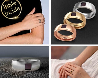 Nano Bible Band Ring, Minimalist Plain Ring, Nano Bible Jewelry, Christian Dome Ring, New Testament Jewelry, Christian Women Jewelry