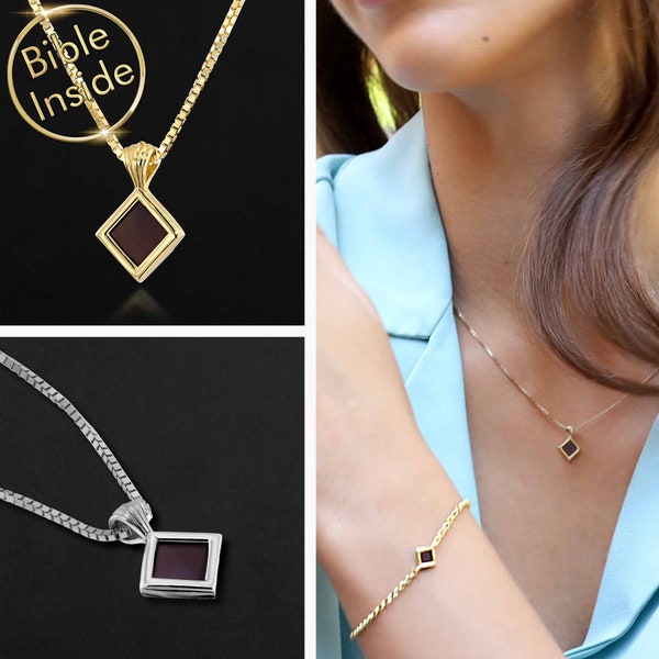 Rhombus Nano Bible Pendant, Christian Jewelry, Religious Necklace for Her, Bible Scripture Jewelry, Unique Birthday Gift for Women