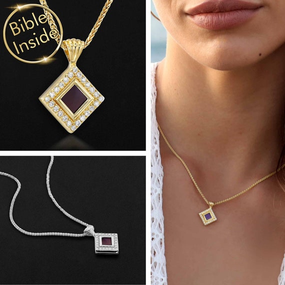 Religious Christian Bible Necklace in Gold and Silver Nano Bible Pendant A Symbolic Gift With Deep Spiritual Meaning Bible Jewelry Etsy UK