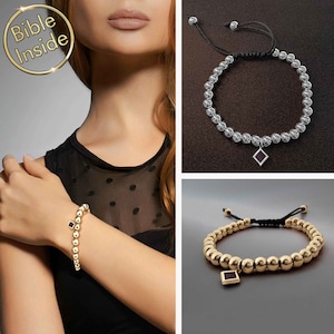 Kugelarmband für Frauen, christliches Kugelarmband, Nano-Bibel-Schmuckarmband, religiöses Perlenarmband, Kugelarmband aus Edelstahl