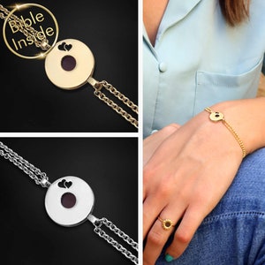 Romantic Gift for Wife - Bracelet with Nano Bible, 14K Gold, White Gold, Silver, or Vermeil - Romantic Best Birthday Gift for Wife