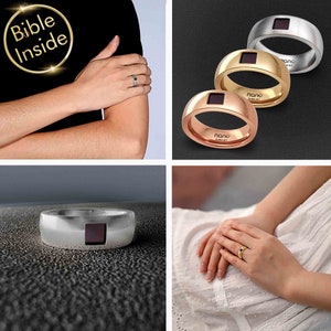 Unisex Christian Ring Featuring Nano Bible Verses in Elegant Stainless Steel Christian Bible Verse Rings Christian Rings with Scripture