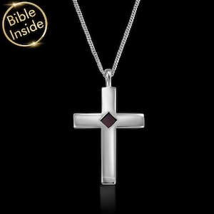Mens Cross Necklace Silver Large Classic Pendant With Nano Bible Sterling Religious Jewelry for Male Guys Jewelry Christian Faith Necklace