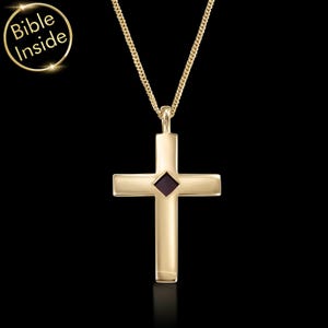 Cross Gold Necklace 14K Large Pendant with Nano Bible Cross Chain for Guys Christian Gifts for Men Religious Jewelry with Holy Scripture