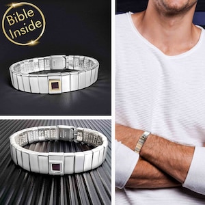 Nano Bible Men&#39;s Bracelet, Stainless Steel Bracelet, Bible Jewelry, Gift for Him, Christian Bracelet, Religious Jewelry, faith bracelets