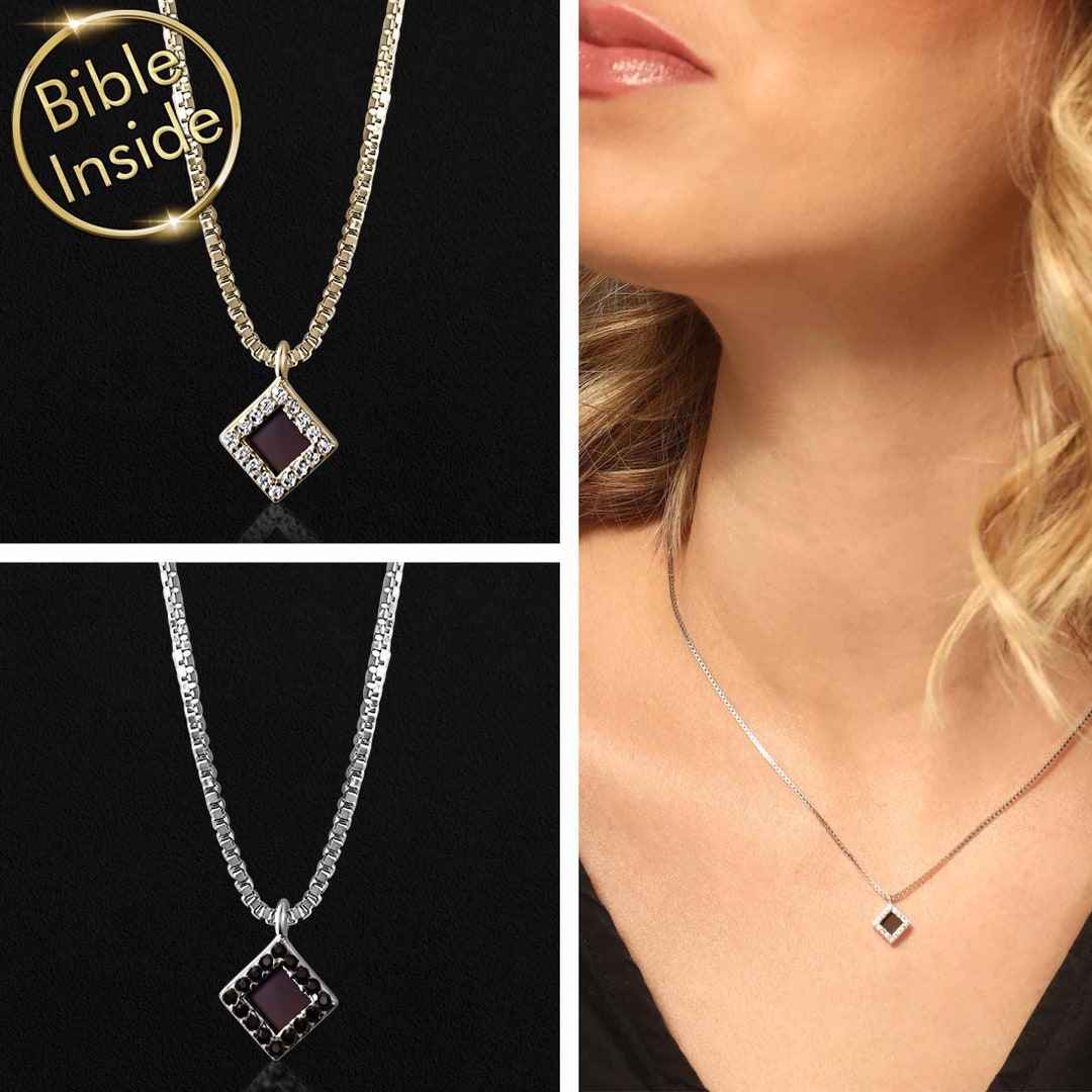 Zircons Rombus Necklace, Nano Bible Jewelry, Christian Women Gift