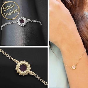 925 Silver Bracelet Flower of Love, Nano Bible Bracelet, New Testament Bracelet, Christian Jewelry, Floral Charm Bracelet, Religious Gift