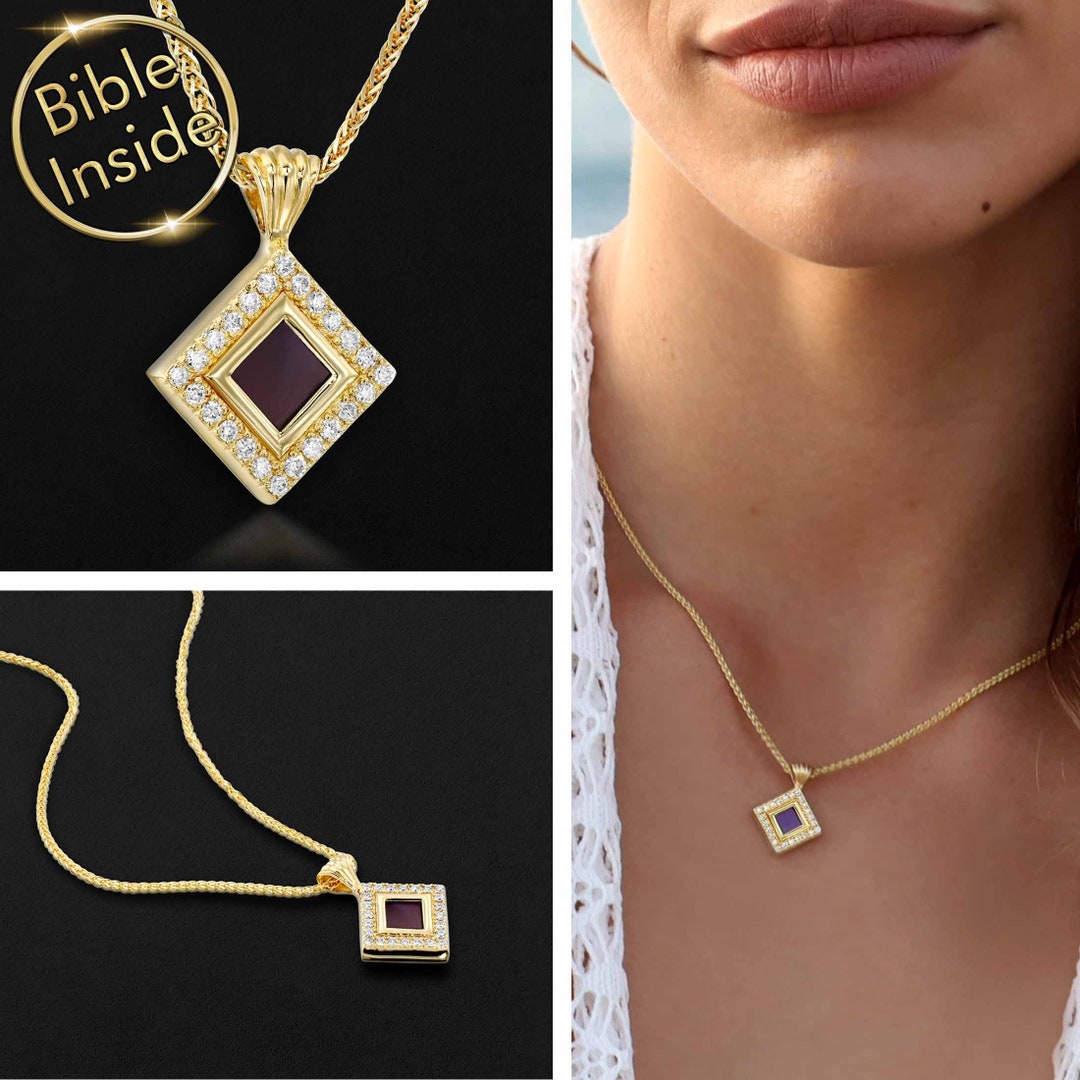 Exquisite Christian Gold Jewelry Necklace With Nano Bible and Lab