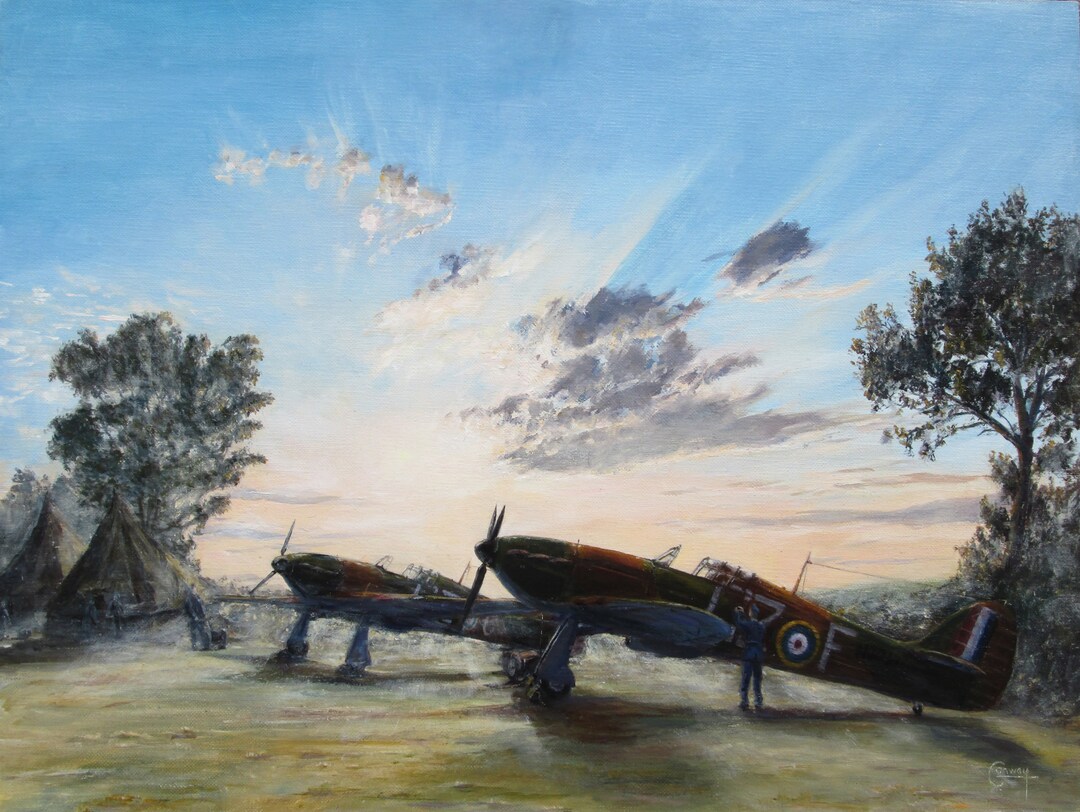 hawker-hurricane-original-oil-painting-vintage-aviation-artwork-battle