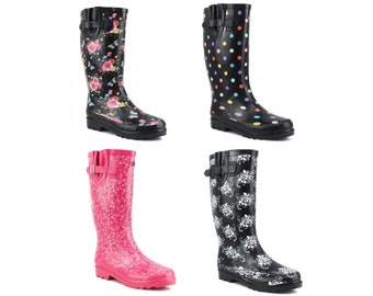 IMTY Womens Adjustable Calf Wellies Waterproof Ladies Fashion Festival Dog Walking Rain Mud Wellington Boots UK Sizes 4-8