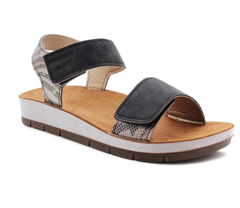 Womens Touch Fasten Twin Strap Metallic Sandals Ladies Flat Casual Fashion Summer Beach Flip Flops Black