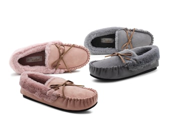 Womens Faux Fur Lined Moccasins Indoor Winter Loafer Flat Casual Indoor Cosy House Shoes Moc Slippers