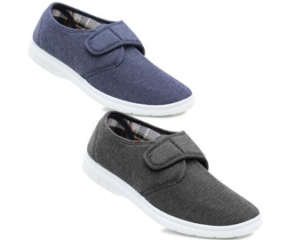 Mens Touch Fasten Casual Canvas Trainer Pumps Flat Driving Loafers Shoes