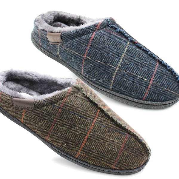 Mens Slip On Faux Fur Lined Mules Backless Lightweight Indoor House Slippers