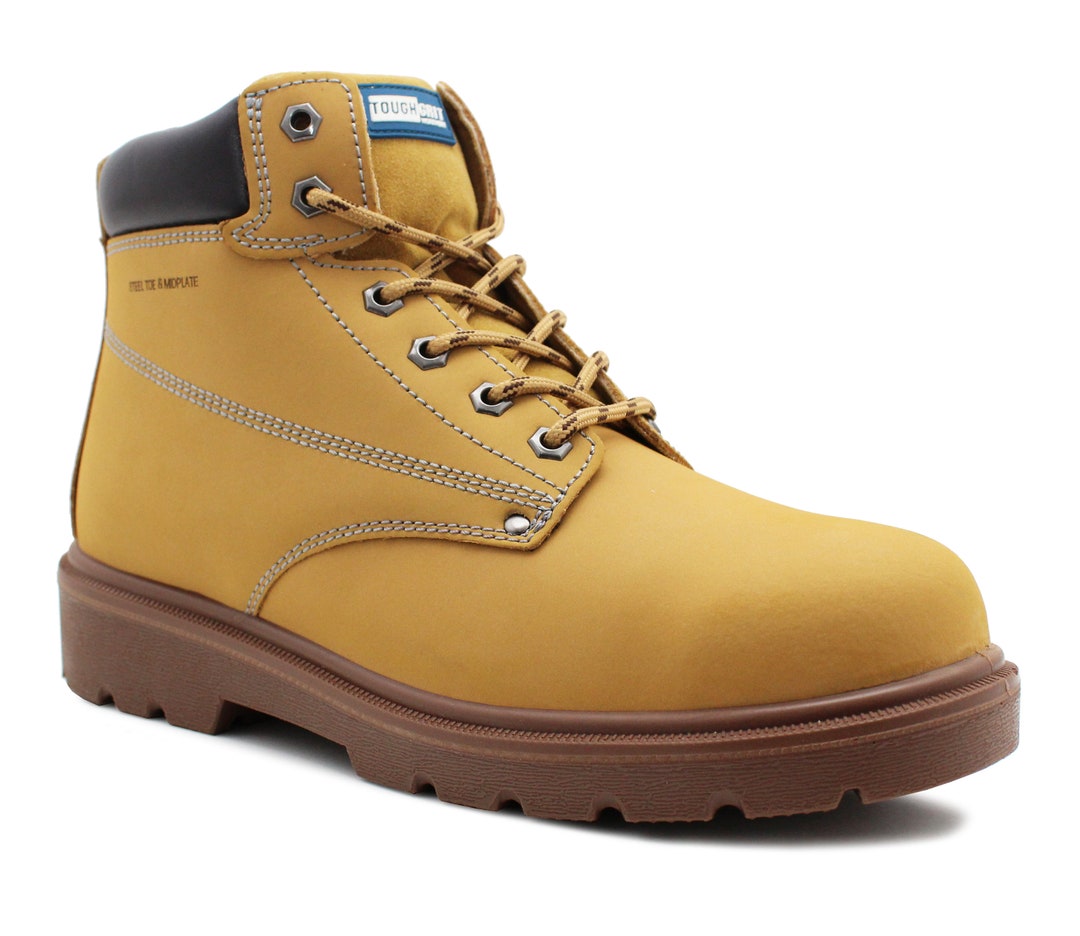 Mens Leather Safety Boots Lace up Steel Toe Cap Honey Midsole Work Boot