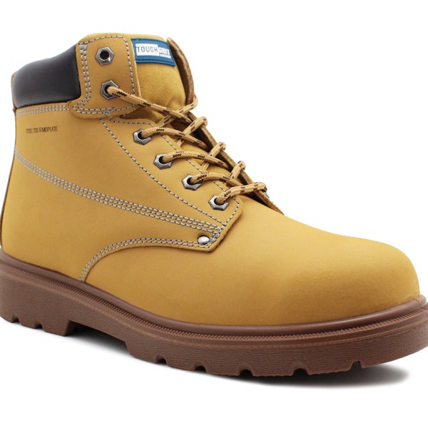 Mens Leather Safety Boots Lace Up Steel Toe Cap Honey Midsole Work Boot