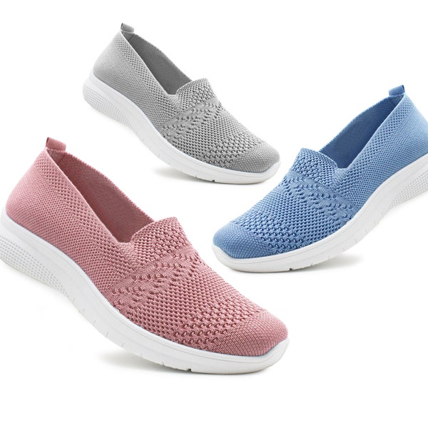 Womens Slip On Breathable Mesh Ladies Lightweight Casual Flat Walking Active Sneaker Pumps Fashion Trainers