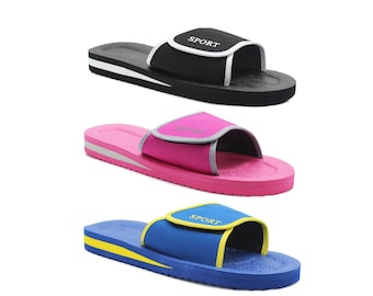 Mens Lightweight EVA Foam Sliders Touch Fasten Pool Slides Summer Beach Shower Bathroom House Slipper Flip Flops Sandals