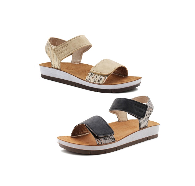 Womens Touch Fasten Twin Strap Metallic Sandals Ladies Flat Casual Fashion Summer Beach Flip Flops image 1