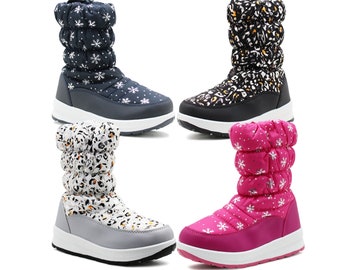 Girls Winter Snow Boots Kids Thermal Quilted Faux Fur Lined Zip Up Mid Calf Ankle Booties