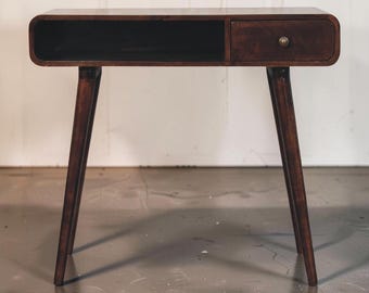 Solid Mango Wood Console Table | Dark Walnut Mid-Century Hallway Table