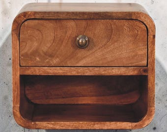 Compact Solid Wood Nightstand in Chestnut | Bedside Table with Drawer & Open Shelf