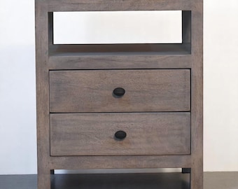 Vintage Oak 2-Drawer Nightstand with Display Shelf