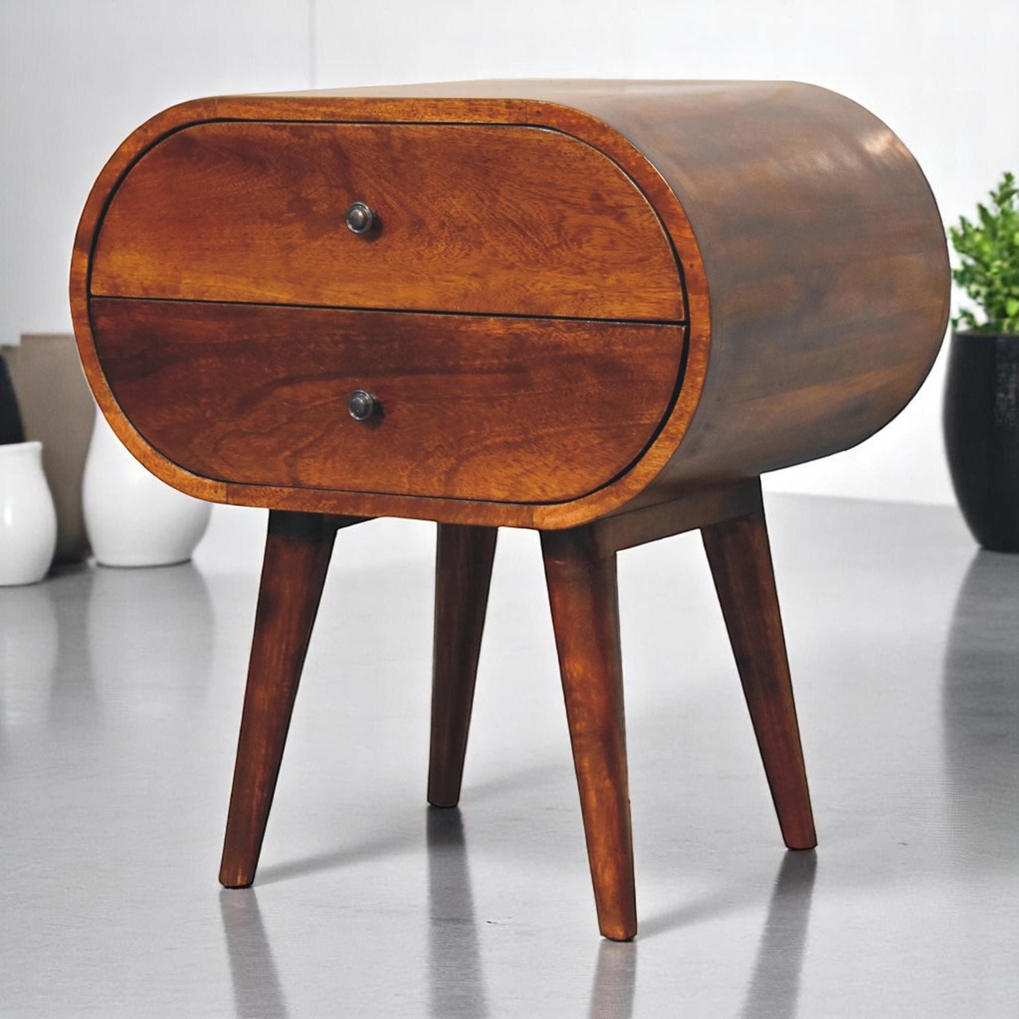 Retro Chestnut Large Oval Nightstand With Dual Drawers - Etsy