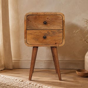 Mini Oak-ish Curved Nightstand – Solid Mango Wood Bedside Table