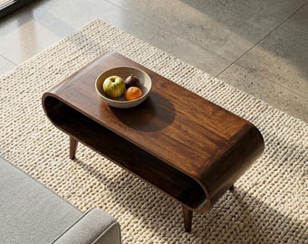 Mid Century Modern Round Coffee Table – Solid Wood, 5 Color Options