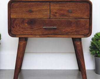 Vintage Walnut 3-Drawer Bedside Cabinet with Tapered Legs