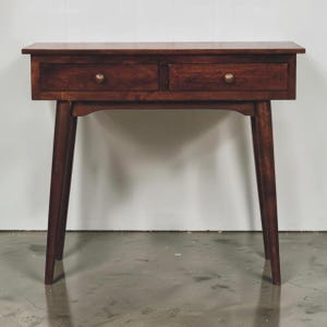 Slim Mid-Century Console Table | Solid Mango Wood Hallway Table Drawer Legs