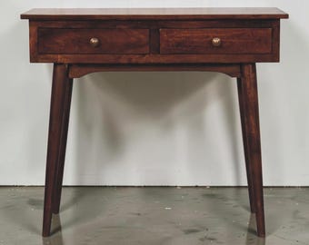 Slim Mid-Century Console Table | Solid Mango Wood Hallway Table Drawer Legs