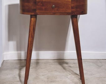 Vintage Round Chestnut Side Table with Drawer