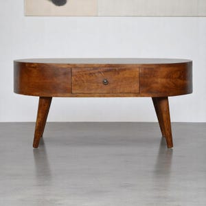 Elegant Oval Chestnut Coffee Table with Drawer