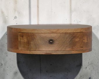 Floating Semi-Circle Wall Nightstand in Chestnut | Solid Wood Bedside Table with Drawer