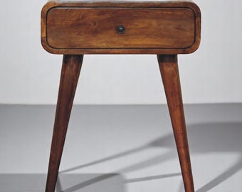 Vintage Chestnut Single-Drawer Nightstand with Angled Legs