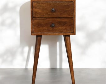 Mini Chestnut 2-Drawer Scandinavian Nightstand