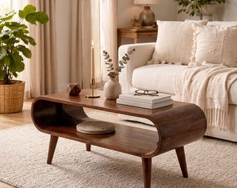 Mid Century Modern Round Coffee Table – Solid Wood, 5 Color Options