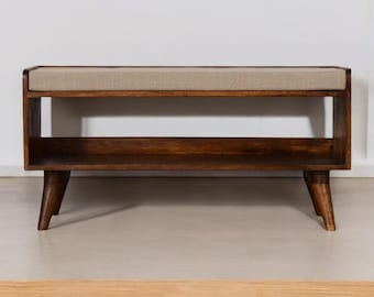 Upholstered Chestnut Mango Wood Bench with Storage