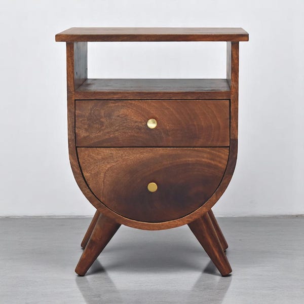 Vintage Chestnut Nightstand with Semi-Circular Design