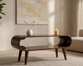 Mid Century Modern Round Coffee Table – Solid Wood, 5 Color Options