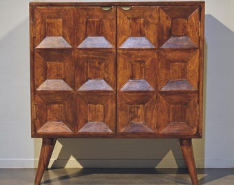 Quad Chestnut Carved Mango Wood Cabinet